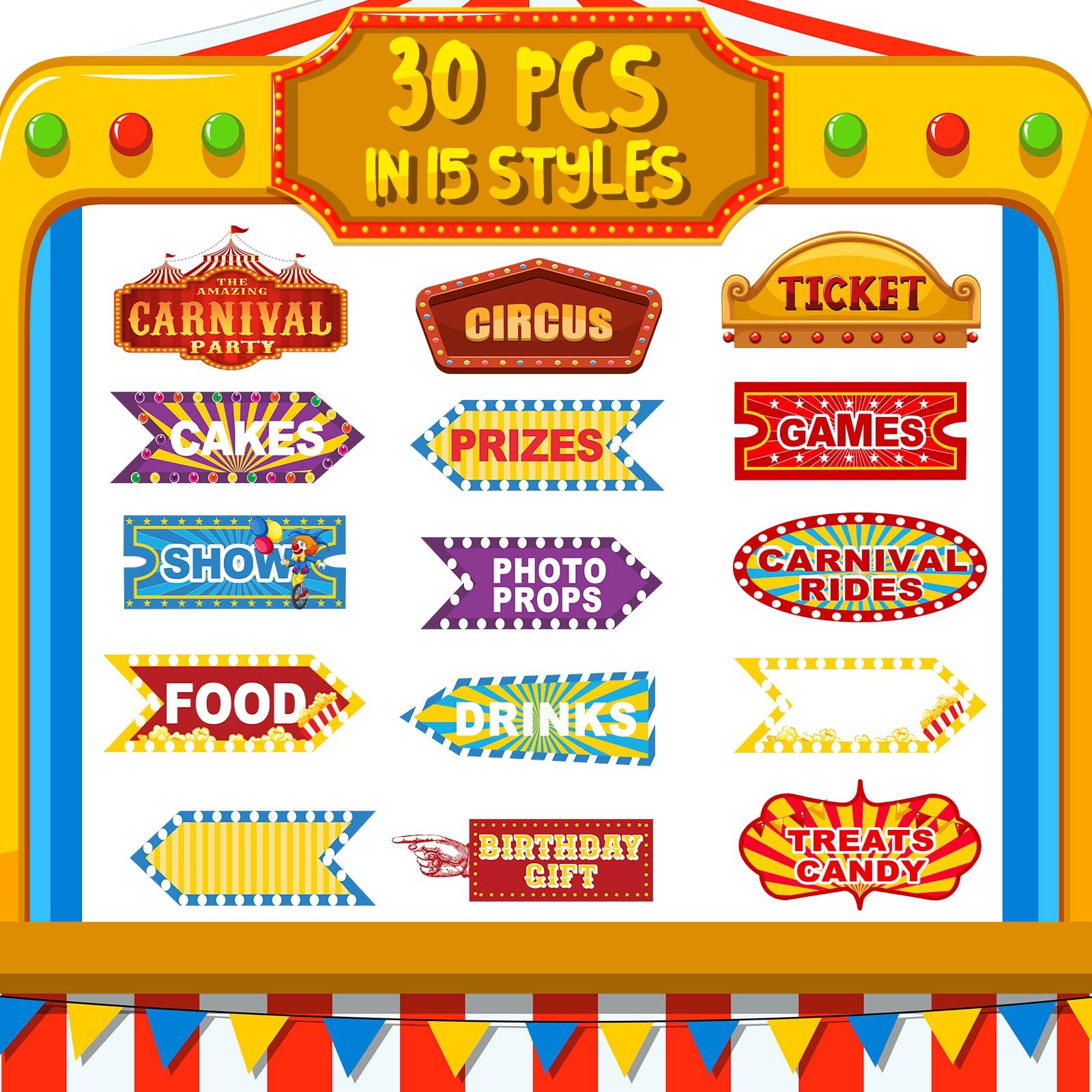 30 Pieces Circus Carnival Party Decoration Directional Signs Decor Theme