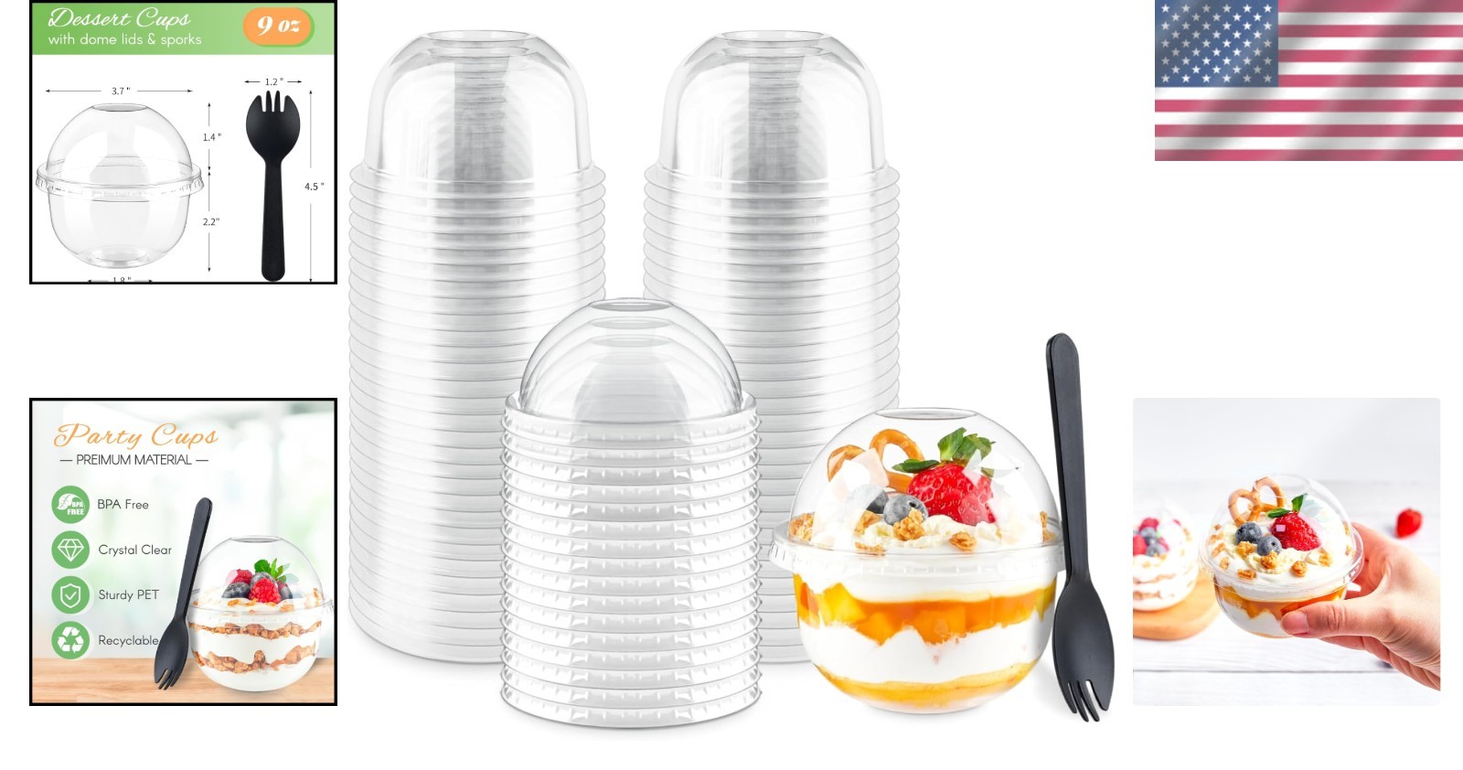 Elegant 9 Oz Dessert Cups with Dome Lids & Sporks – Perfect for Any Occasion