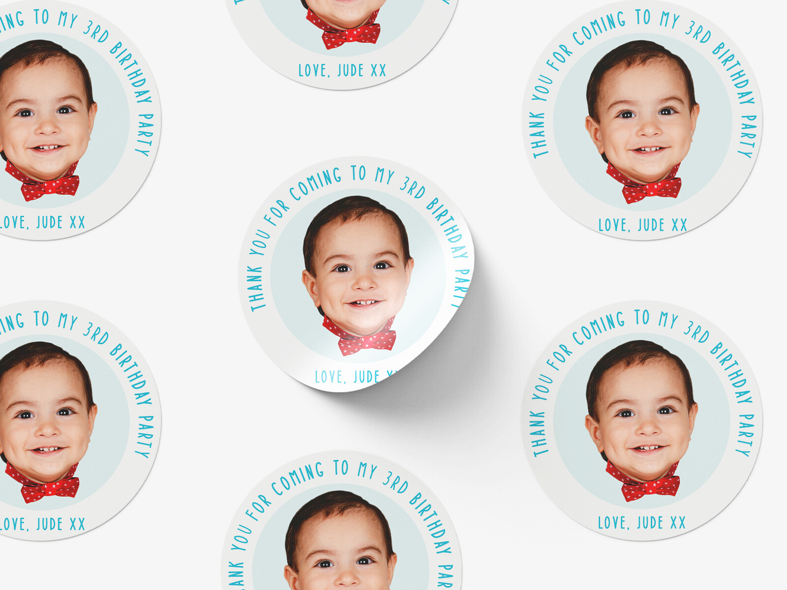 Personalised birthday photo round sticker labels, custom stickers