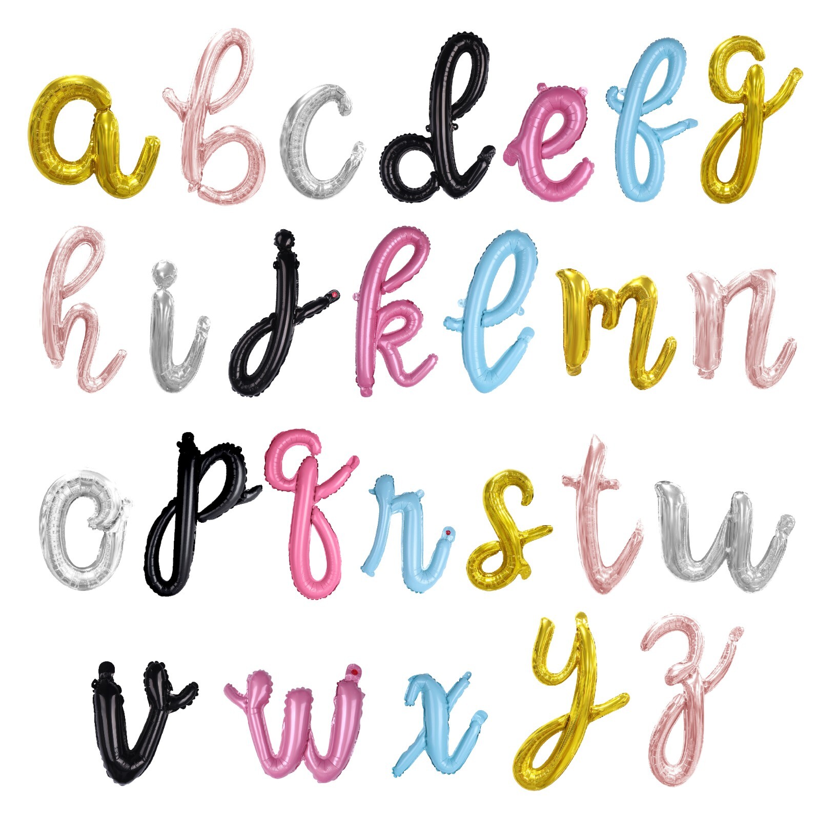 Cursive Letter Balloons 16 inch Custom Personalize Phrase Gold Silver Black Pink