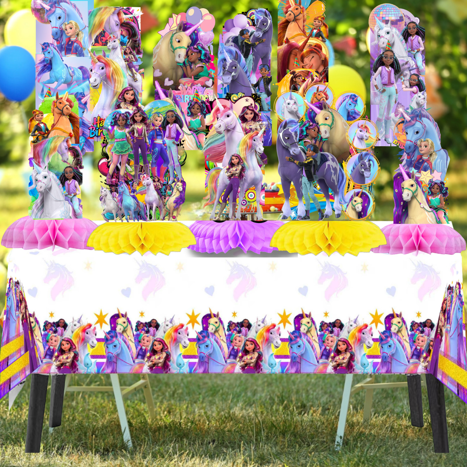 UNICORN ACADEMY PARTY SUPPLIES BIRTHDAY DECORATION BALLOON TABLEWARE SWIRL