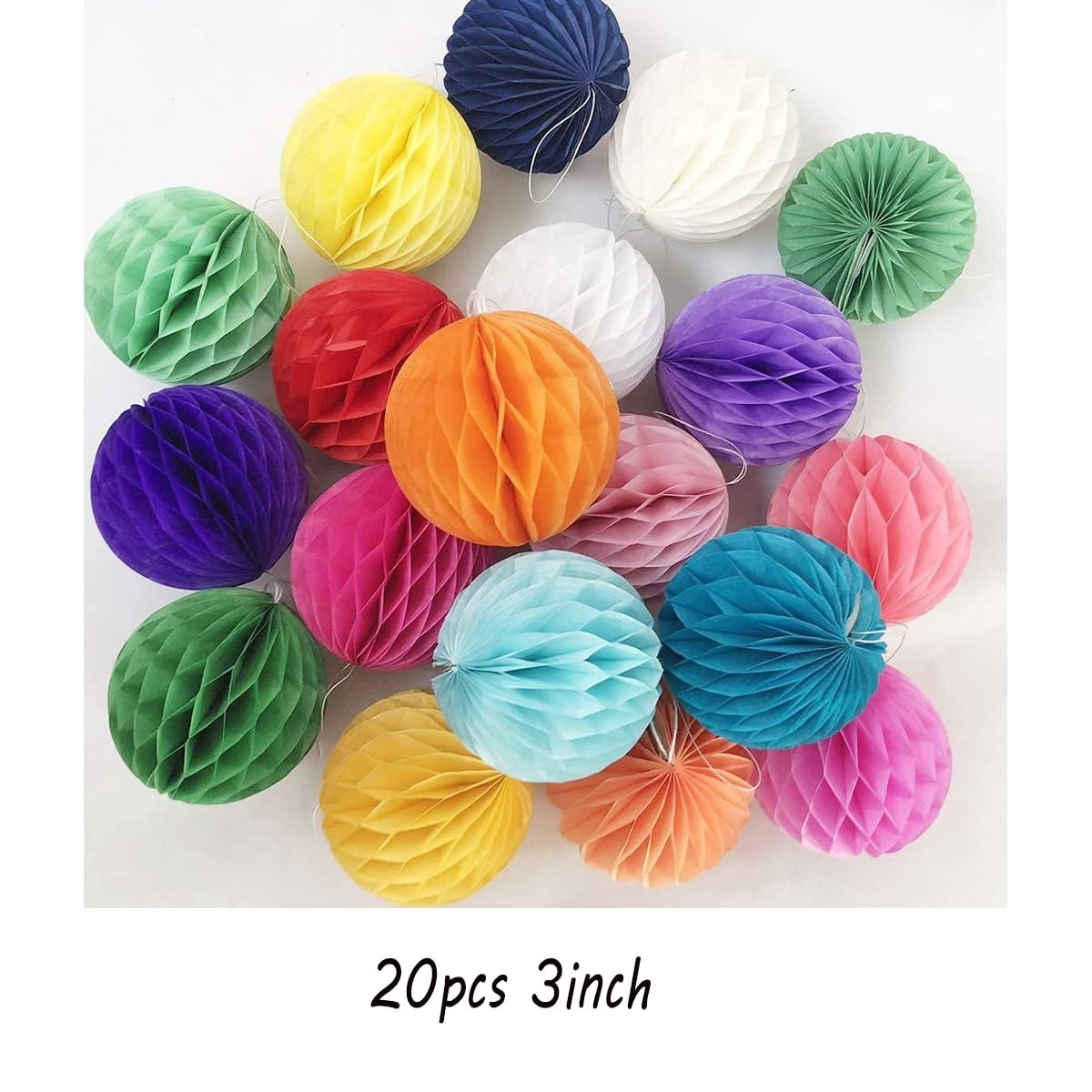 20 PCS 3 Inch Multi-Color Honeycomb Decoration Paper Flower Ball Pom Pom