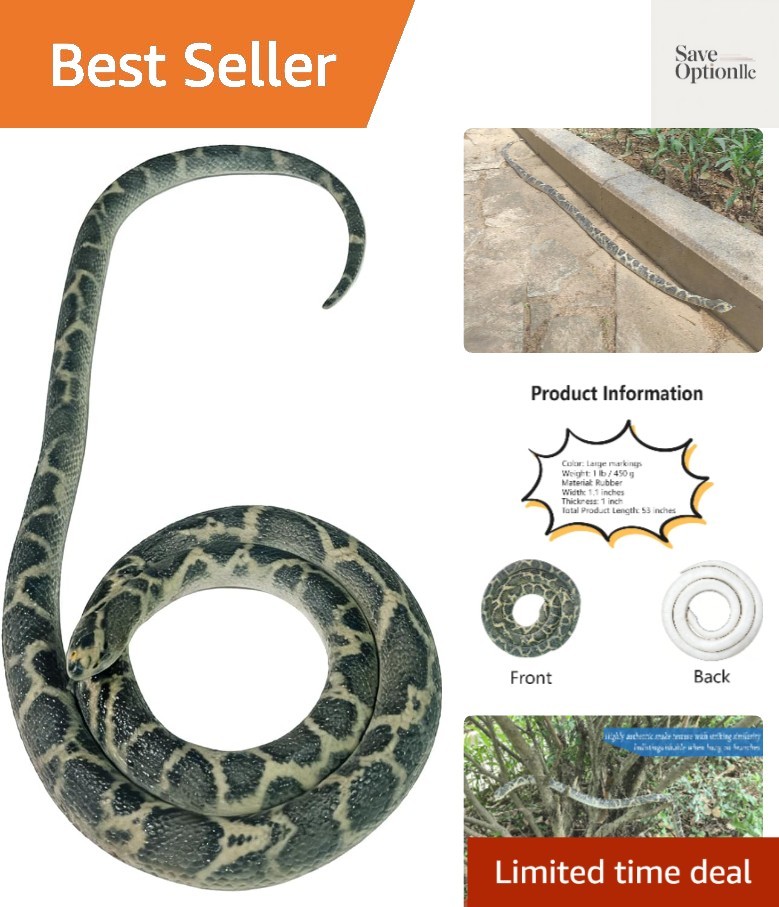 53″ Rubber Snake Realistic Fake Snakes Prank Toy to Keep Birds Away Scare Lar…