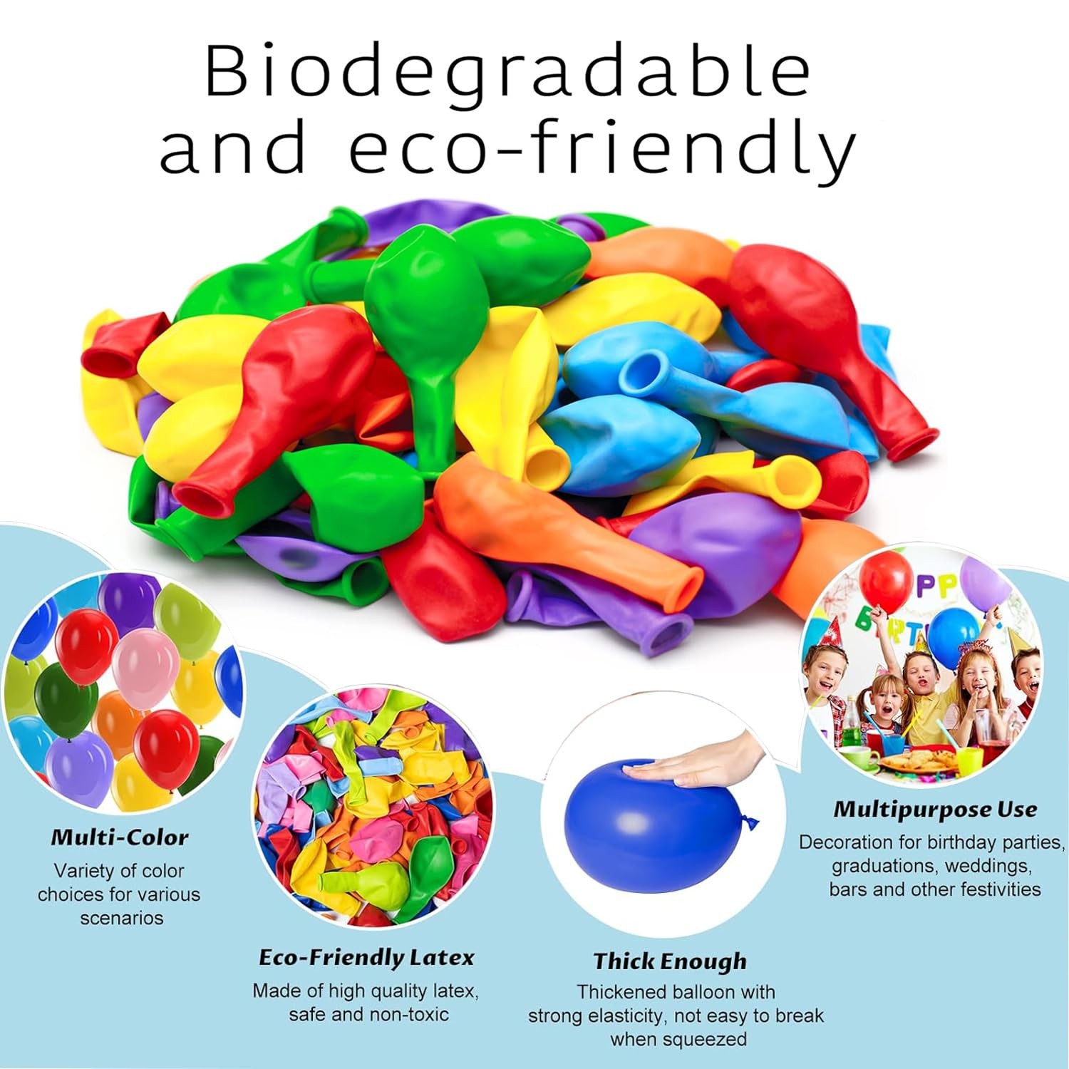 100PCS 12 Inch Rainbow Latex Balloons, Assorted Colors Party Balloons Bulk