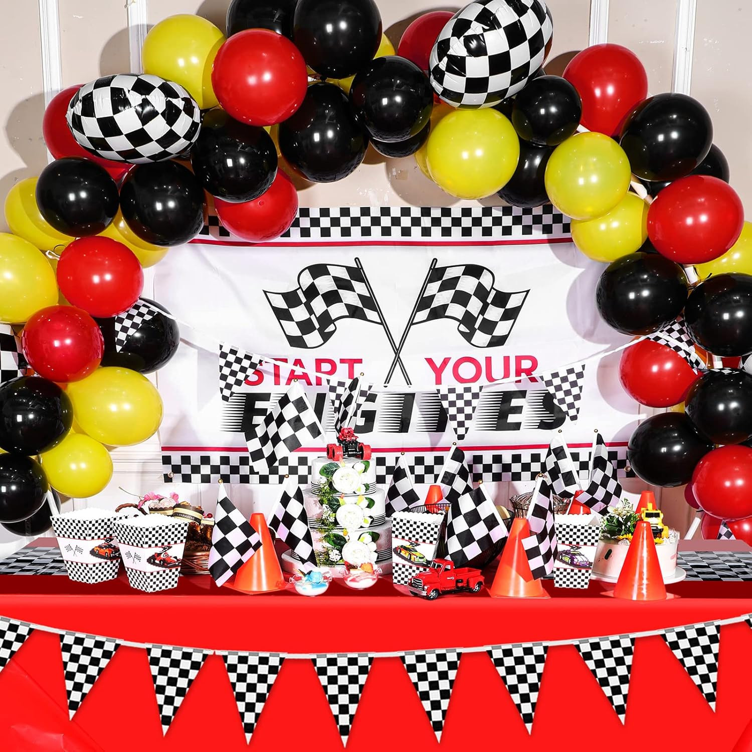 3 Sheets Car Birthday Party Supplies Racing Party Decorations 54 X 108 Inch Red