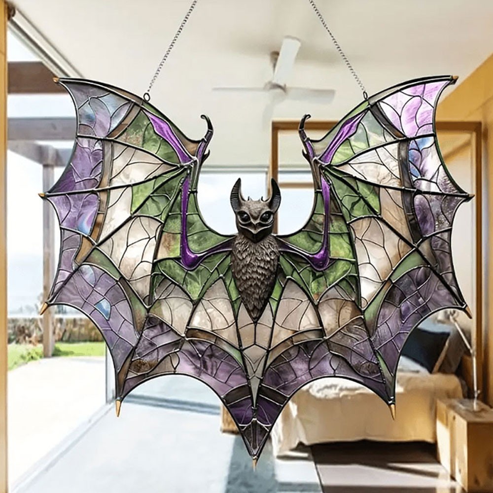 Contemporary Acrylic Bat Suncatcher Halloween Decor Home Wall Art Wreath GN