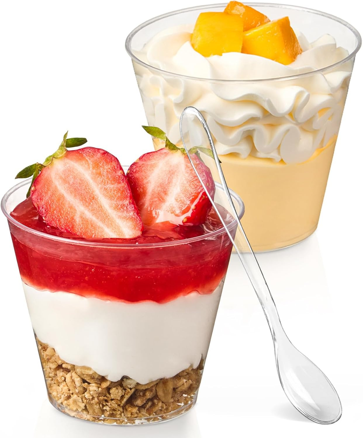 50 Pack 5 Oz Plastic Dessert Cups with Spoons, Mini Mousse Cup round Pudding Cup