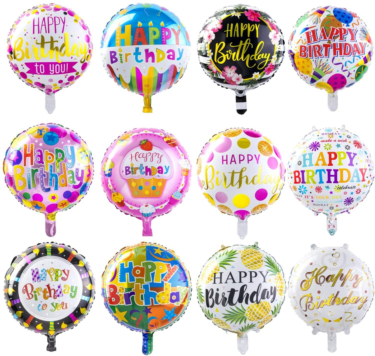 Happy Birthday mylar Foil Balloons (50-Pieces) with 100 Meter Ribbons 18 inch