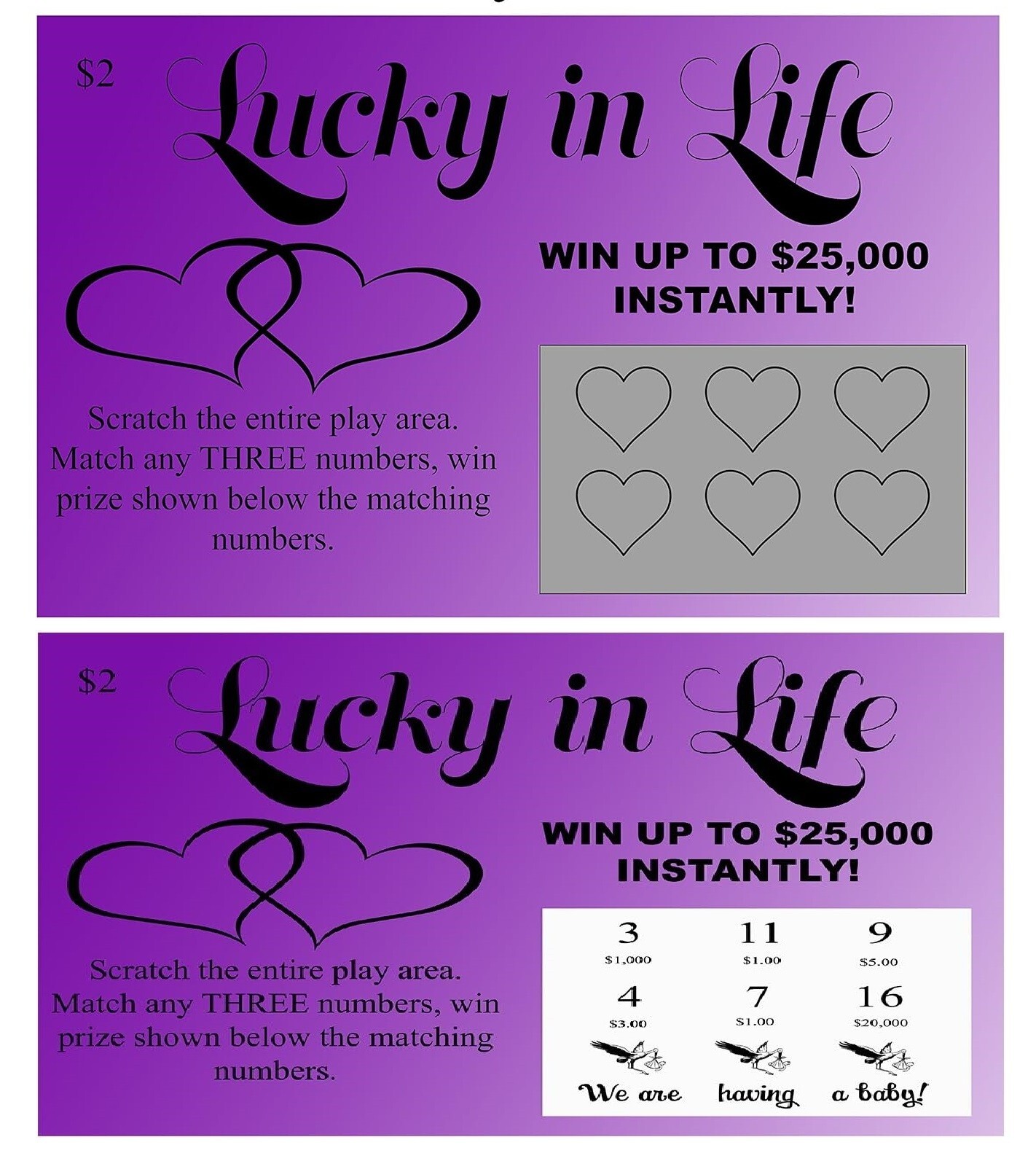 Pregnancy Announcement 5 Pack Scratch Off Fake Lottery Tickets, Funny Surprise