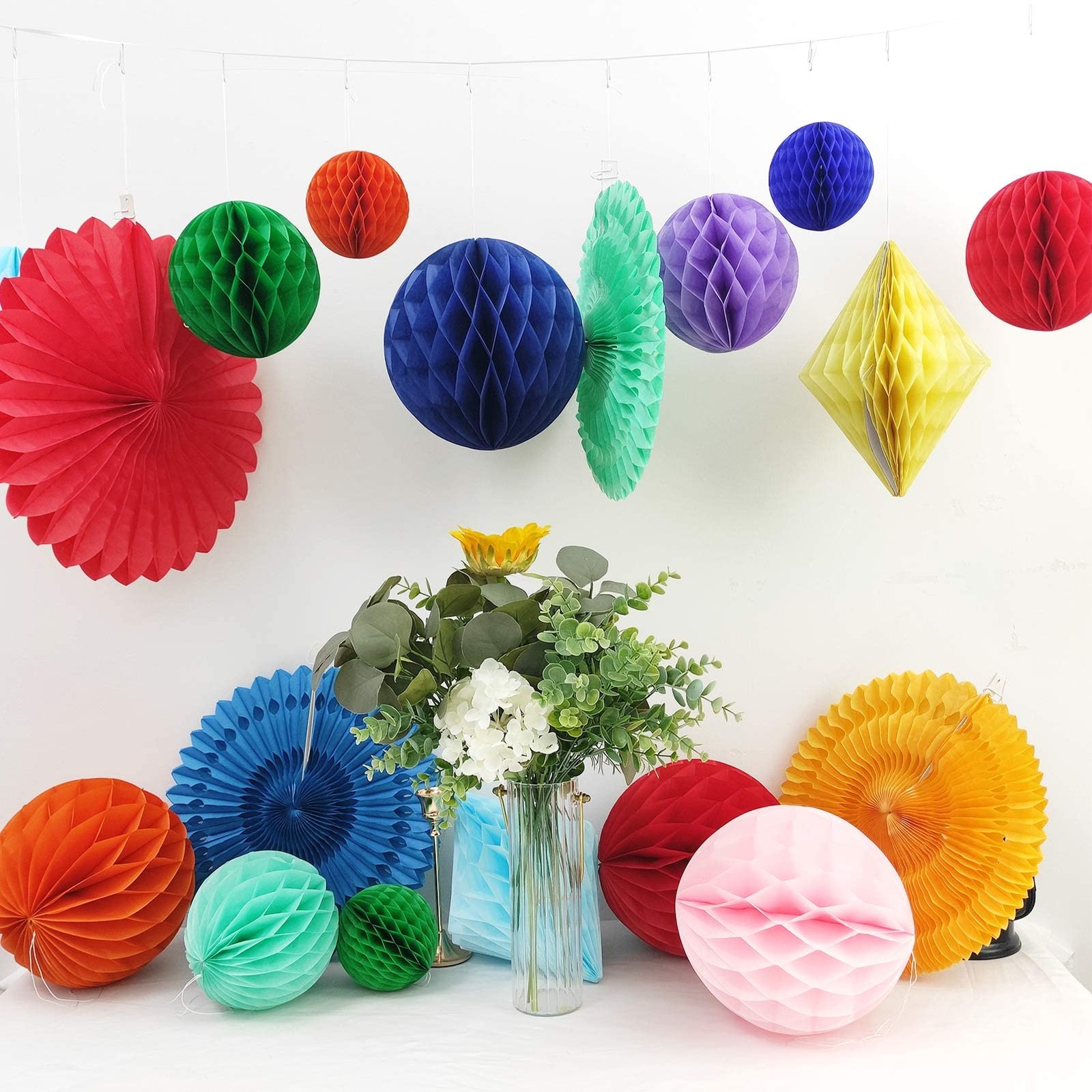 20 PCS Rainbow Multi-Color Paper Honeycomb Ball Decoration Kit Party Decor