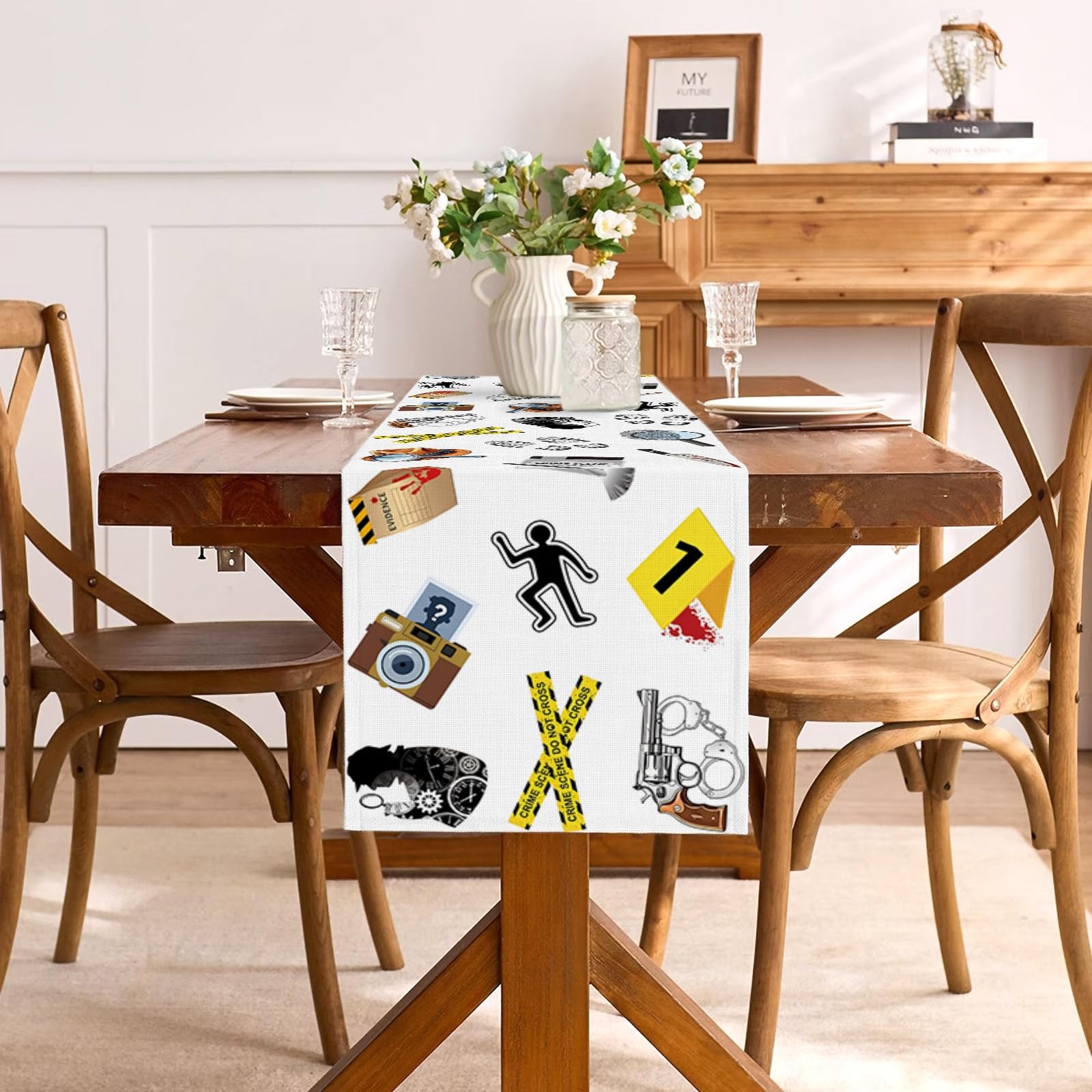 Buxiuer Detective Party Table Runner Spy Murder Mystery Theme Birthday Party Dec