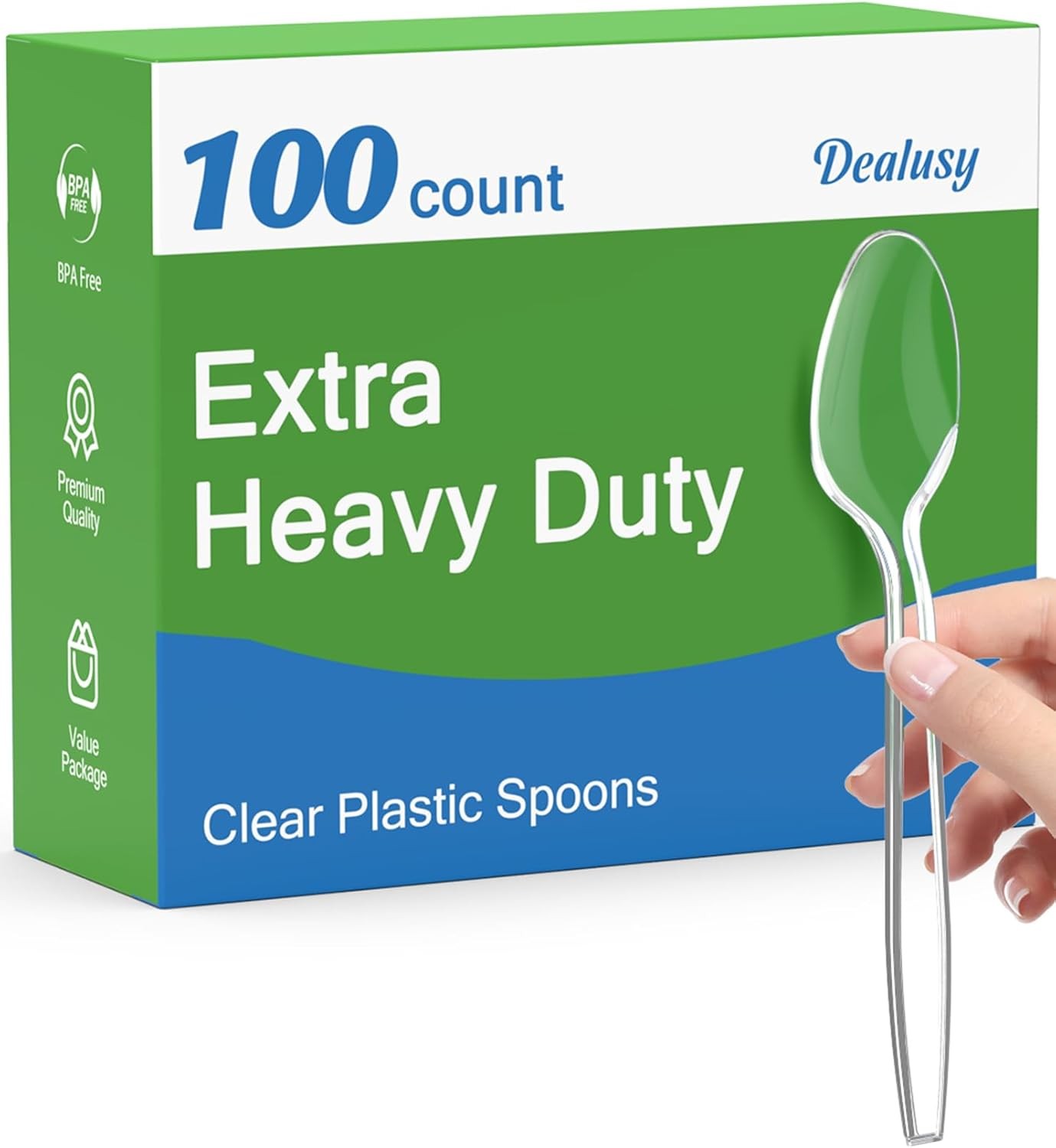 100 Count Clear Plastic Spoons Disposable, BPA-Free, Heat Resistant, Solid and