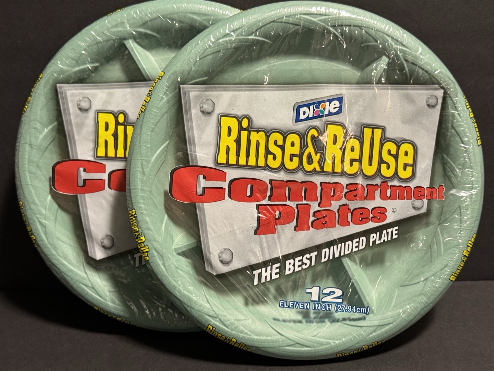 Dixie Rinse & Reuse Compartment Plates 2×12 (24) Total Dishwasher Safe 2001 NOS