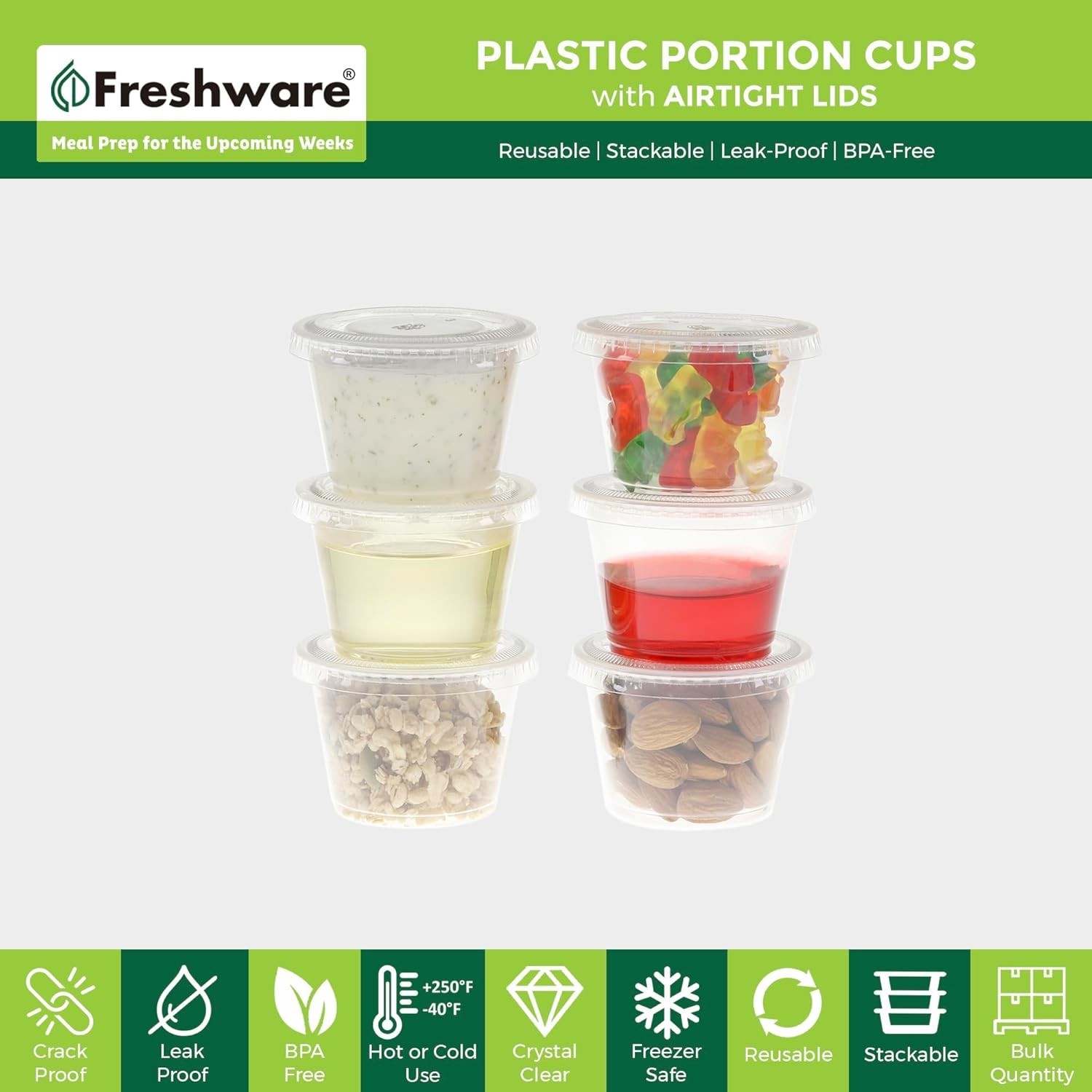 Stackable 1 Ounce Portion Cups with Snap Lids – 100 Count for Organized Storage