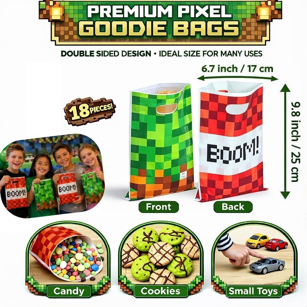 Pixel Birthday Party Decorations, Party Supplies Set Including Banner Tableware