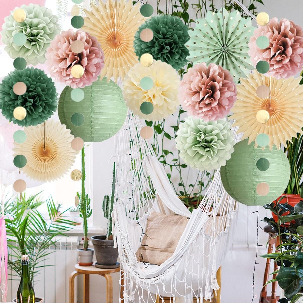 Sage Green and Dusty Pink Party Decorations Retro Olive Sage Green and Dusty …