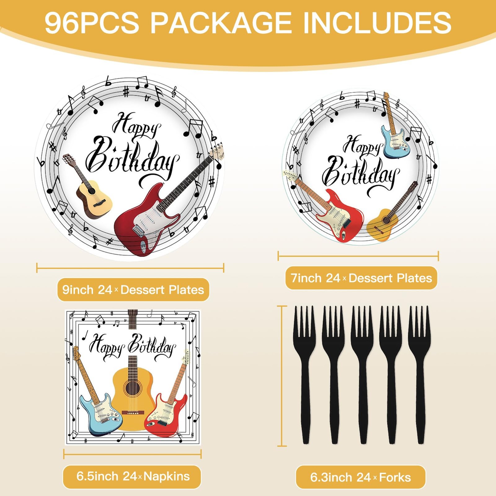 96 Pcs Music Party Decorations Tableware Set for Adult Teens Kids Includes Pl…