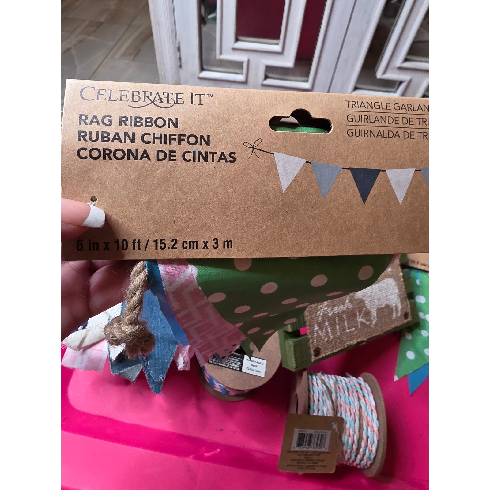 Celebrate It Rag Ribbon Garland Twine Lot Farmhouse Country Fresh Milk Sign NEW