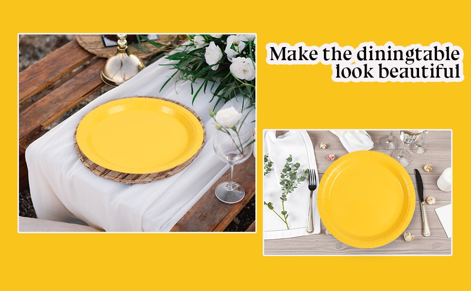 50PCS Solid Yellow Paper Plates – 9Inch Yellow Dinner Plate for Cake Salad Fruit
