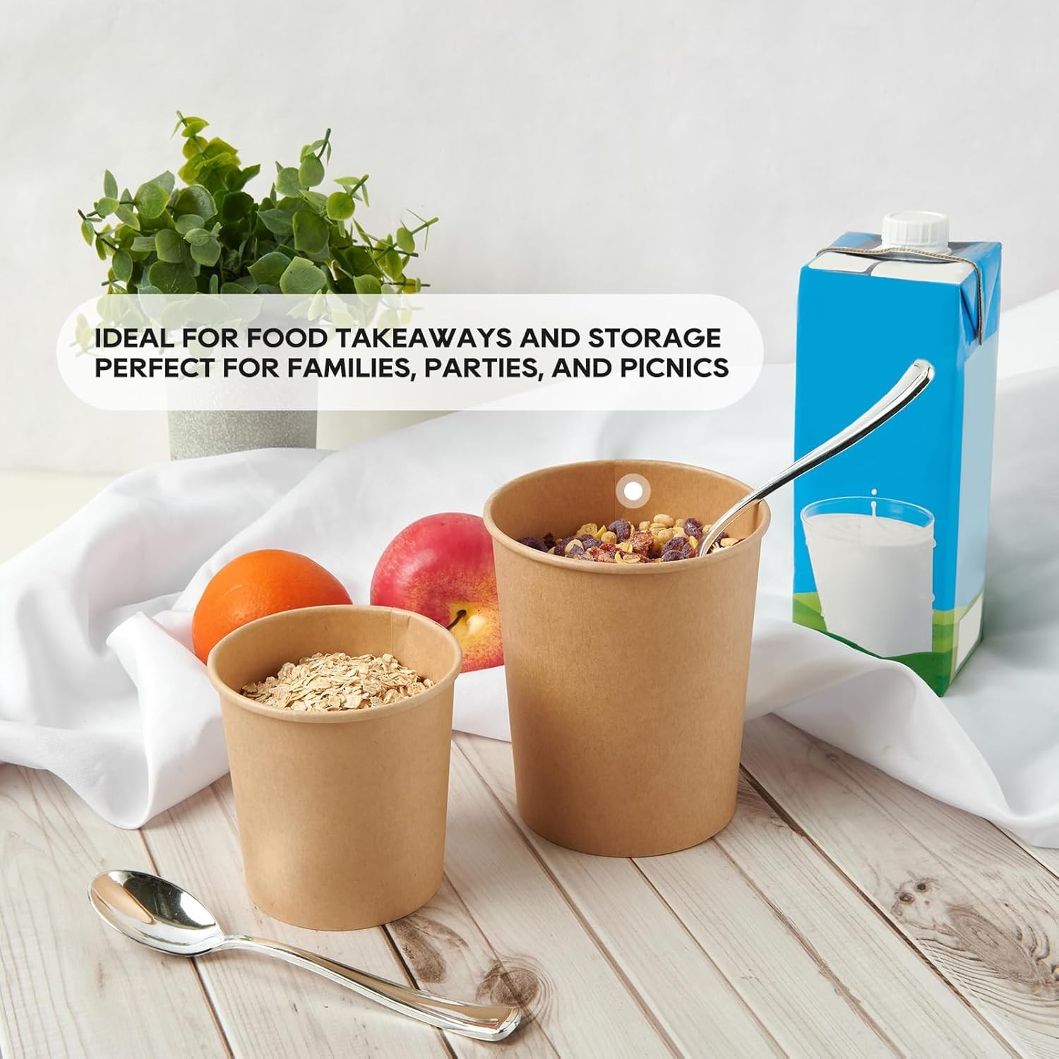 50pack 16oz Paper Soup Containers with Lids, Disposable Paper Food Cups, Brown