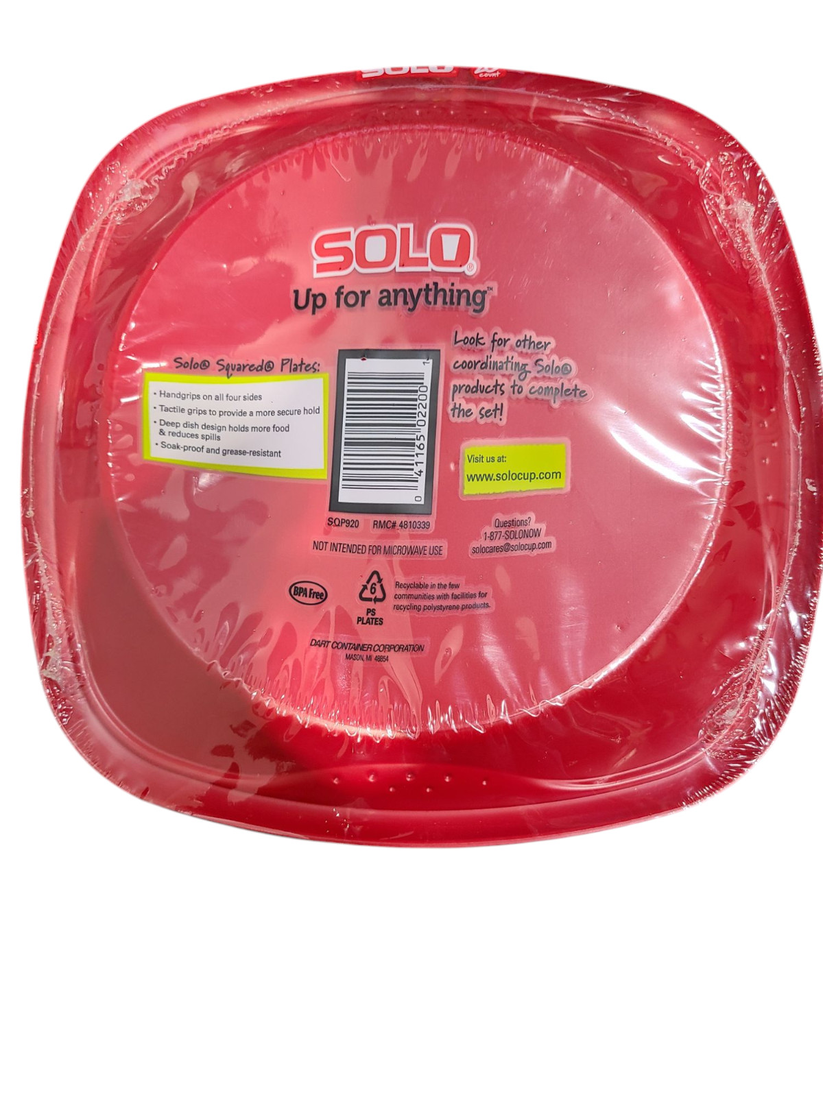 SOLO Squared Plastic Plates Red 9″ Quantity 100 Deep Dish with Grip Dimples