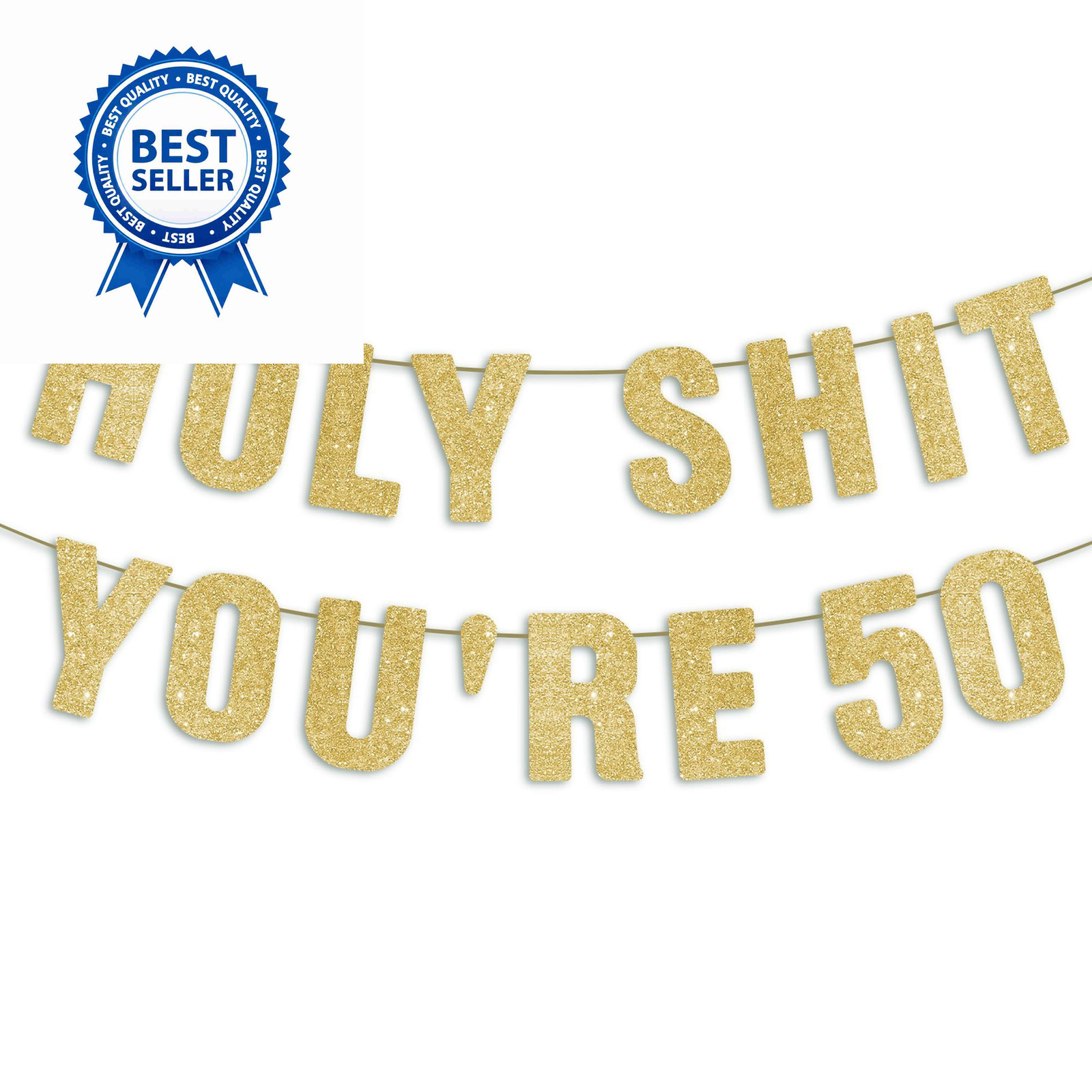 Pre-Strung 50th Party Gold Glitter Banner, 200 inches x 6.5 inches,