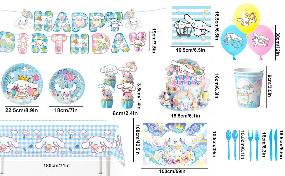 Sanrio Cinnamoroll Party Decoration Birthday Supplies Balloons Tableware Banner