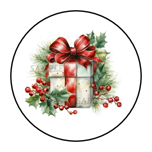 Christmas Present Stickers Labels Tags Seasonal Holiday Round Envelope Seals