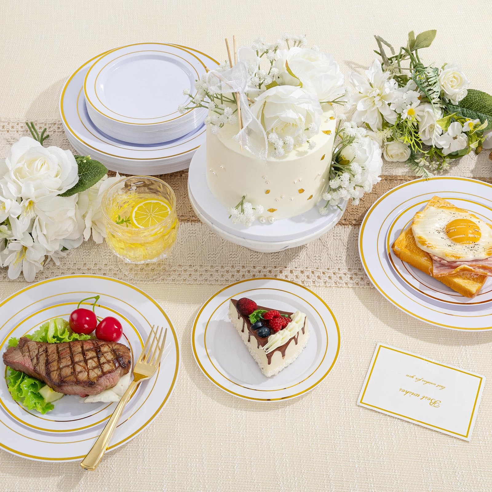 100PCS Gold Plastic Plates, 10 Inch Plates Disposable Dinner Plate Party with…