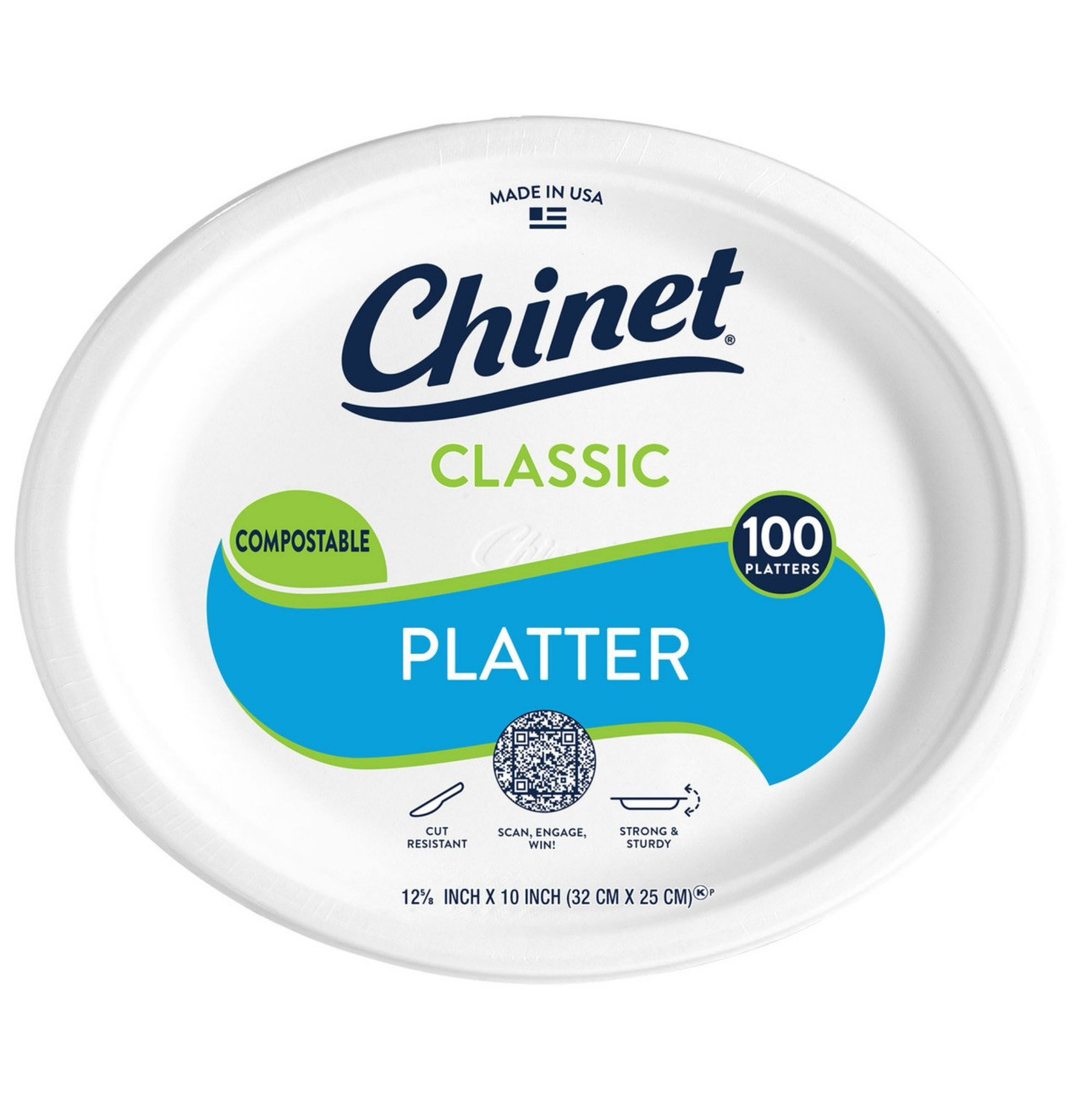 Chinet Classic 12.5/8 X 10 Inches Paper Platter , 100 Count Disposable Plates