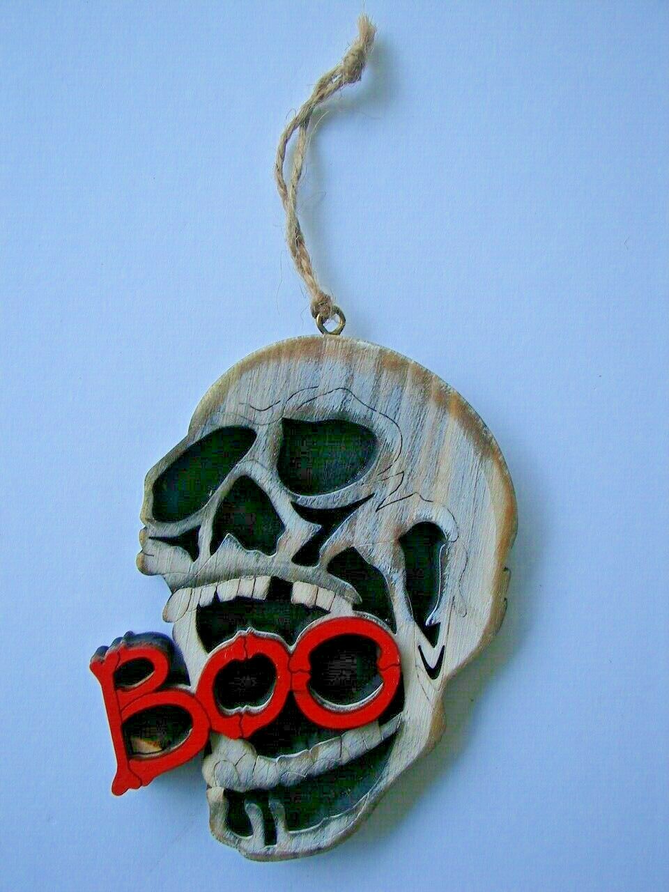 Halloween SCARY 5″ Wooden Mouth Skull Skeleton Ornaments Horror Decoration BOO!