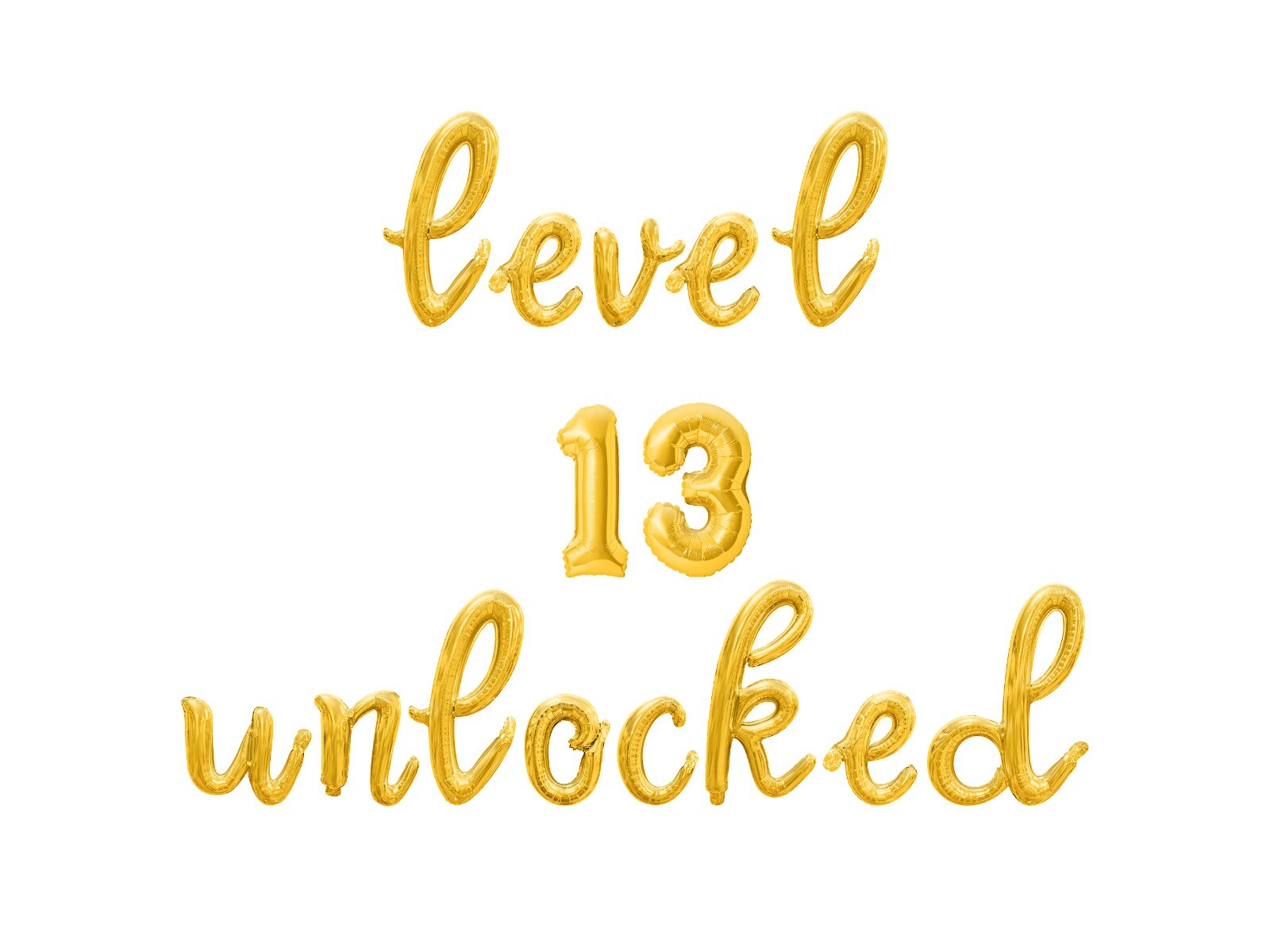 LEVEL 13 UNLOCKED Cursive Script Letter Balloon Banner – 13th Birthday DIY Decor