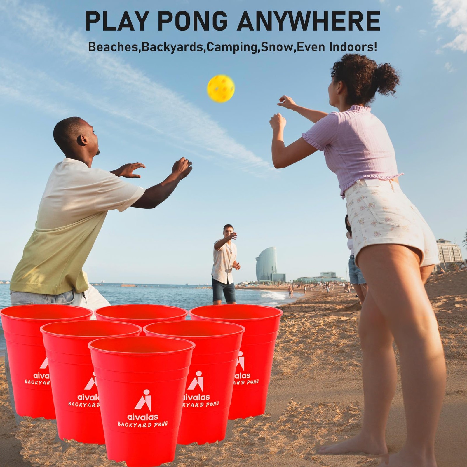 Aivalas Yard Pong Giant Outdoor Toss Games XL Buckets with Giant, Red