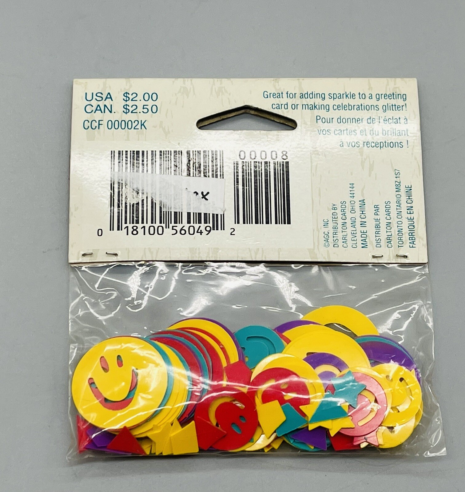 Vintage Carlton Cards Smiley Face Shaped Confetti 1/3 oz bag Multi Color Rainbow