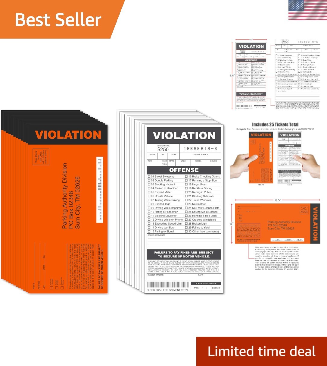 25 Realistic Fake Parking Tickets – Ultimate Prank with Customizable Offenses