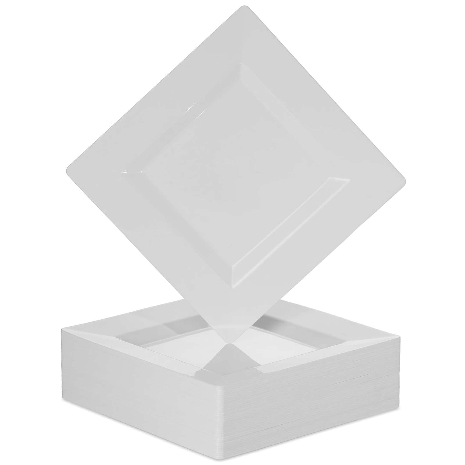 Plastic Disposable Square Dessert Plates | 50pack 6.5 Inches White Appetizer/sal