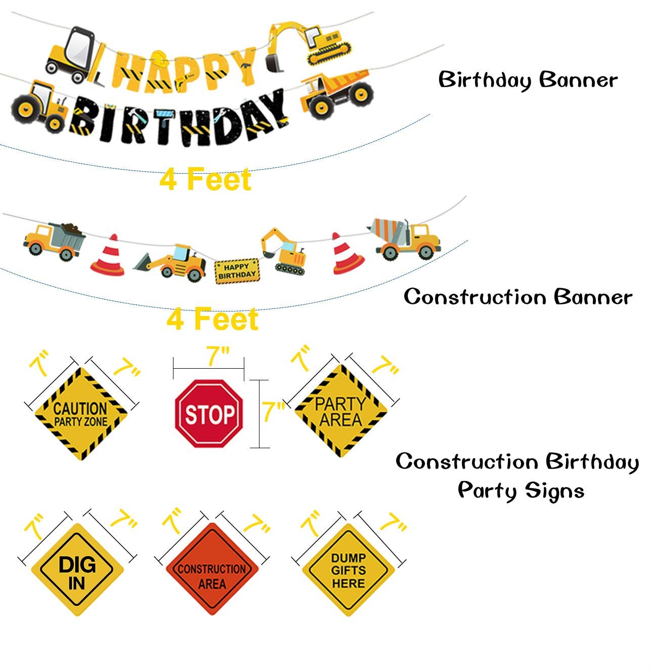 Construction Birthday Party Supplies Dump Truck Party Decorations Kits Set fo…