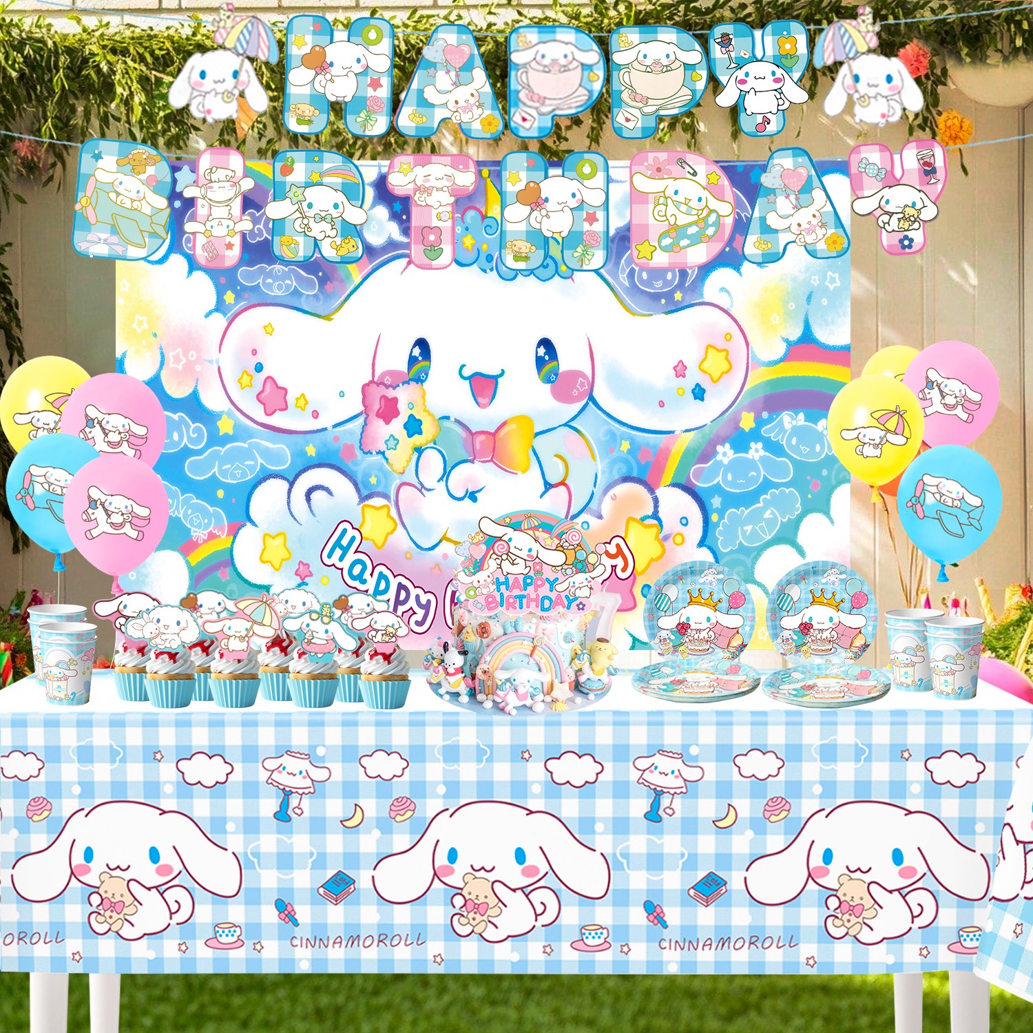Sanrio Cinnamoroll Party Decoration Birthday Supplies Balloons Tableware Banner