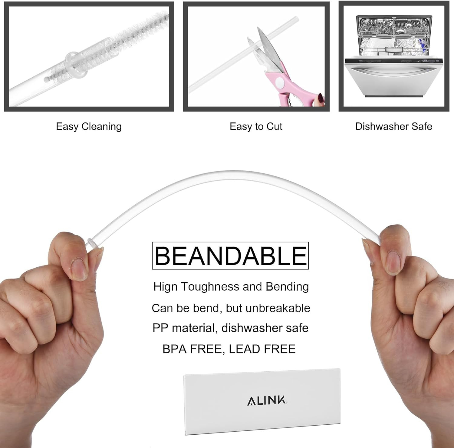 ALINK 12-Pack Reusable Hard Plastic Clear Straws, 10.5 Inch Long Tumbler Straws