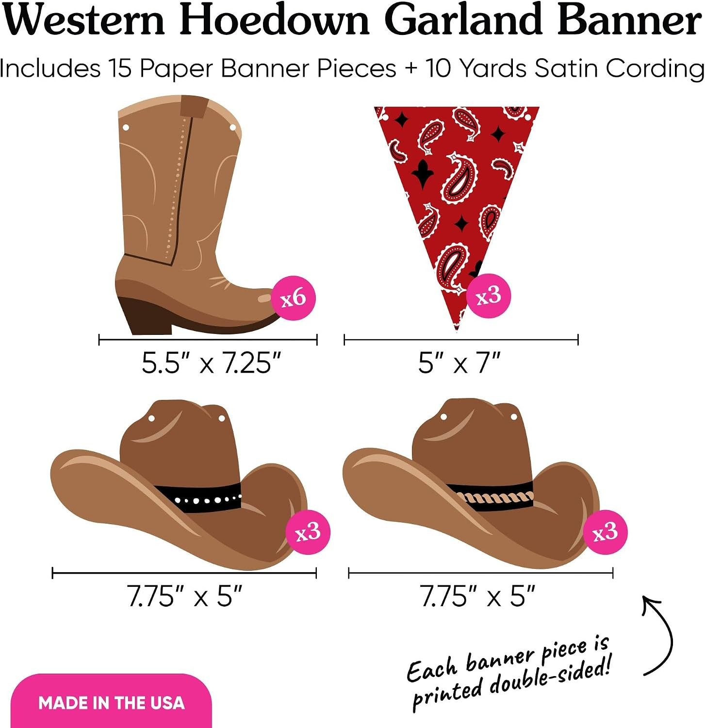 Western Hoedown Garland Banner, Wild West Cowboy Party Decorations Banner, 30 Fe