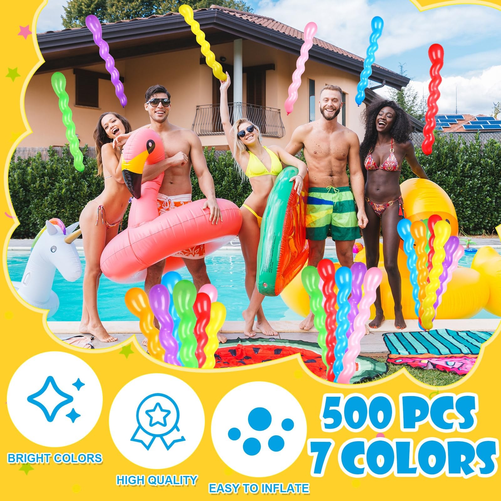 500 Pcs 40 Inches Latex Spiral Balloons – 9 Assorted Colors Party Decorations