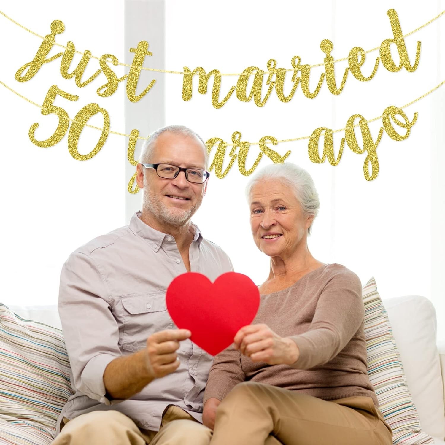 50 of Love Gold Glitter Banner – Perfect for 50th Anniversary Celebrations
