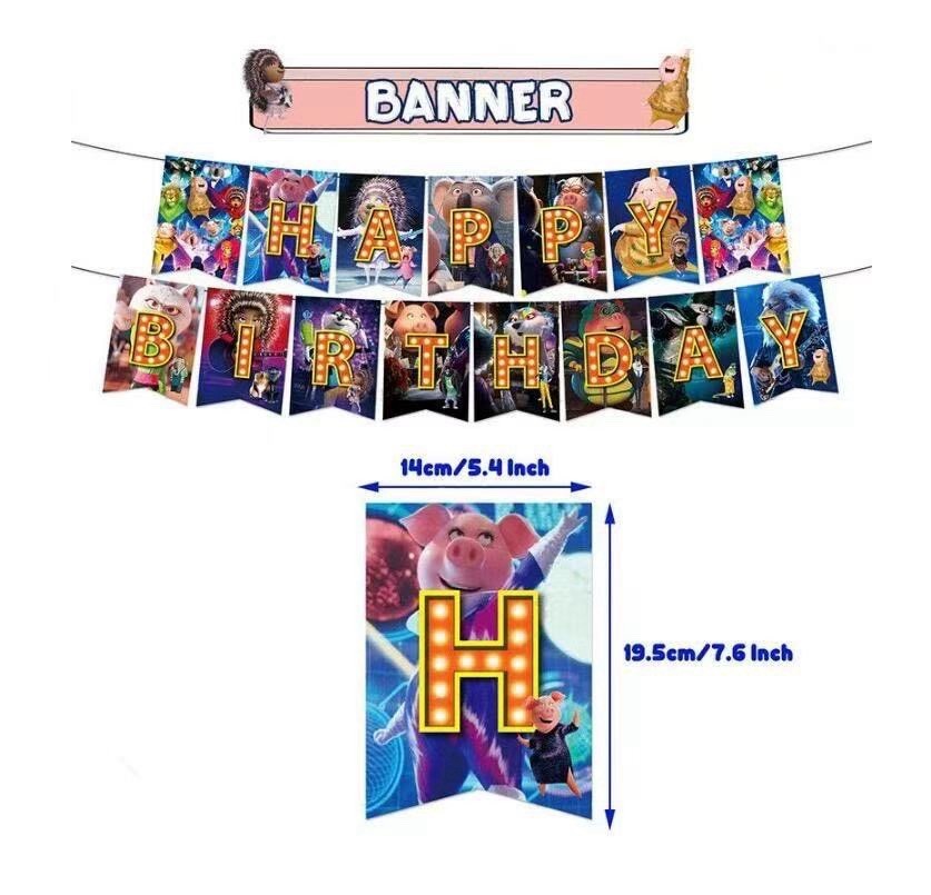 Sing 2 Theme Birthday Party Supplies Set Include Banner Balloons Cake Toppers