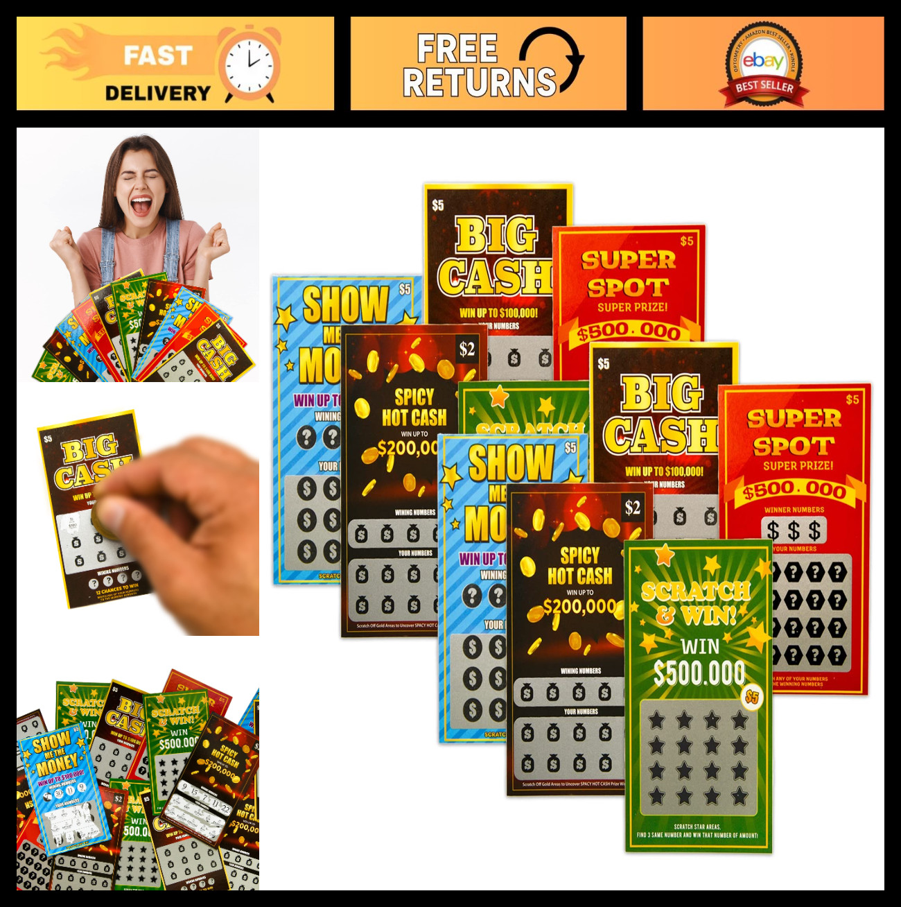 10 Fake Lottery Tickets – Hilarious Scratch Off Cards Prank – Win $500K, $200K,