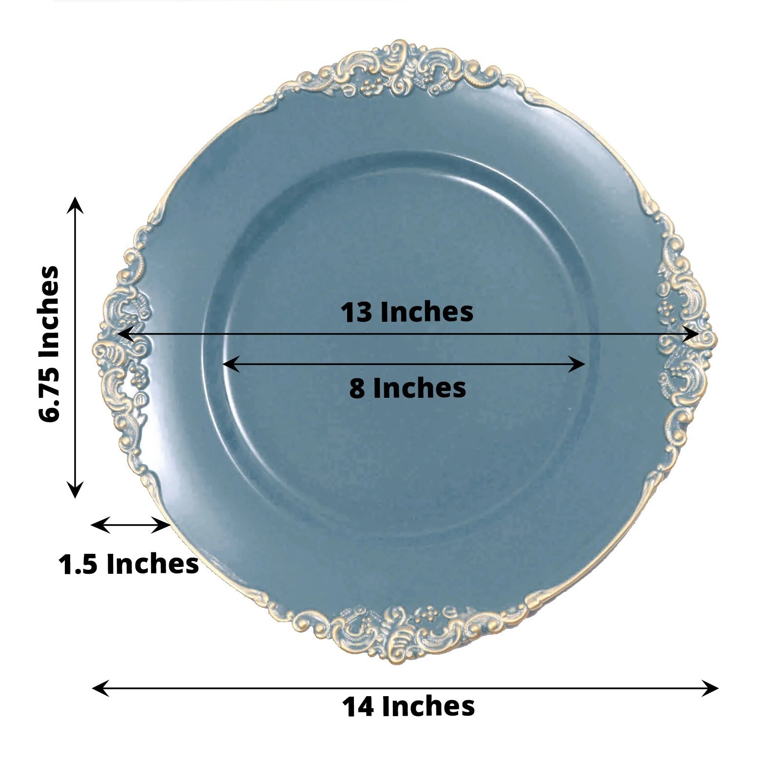 24 DUSTY BLUE 13″ Round with Embossed Rim Charger Plates Wedding Party Supplies