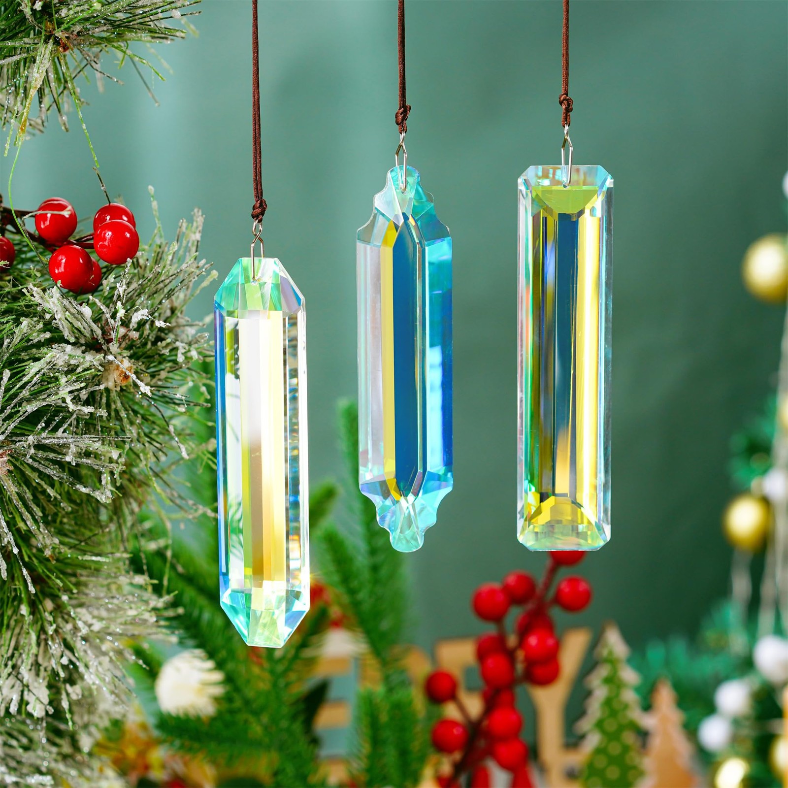 3PCS Crystal Suncatcher Prism for Window,120mm/5” Rectangle AB Colored Crystal