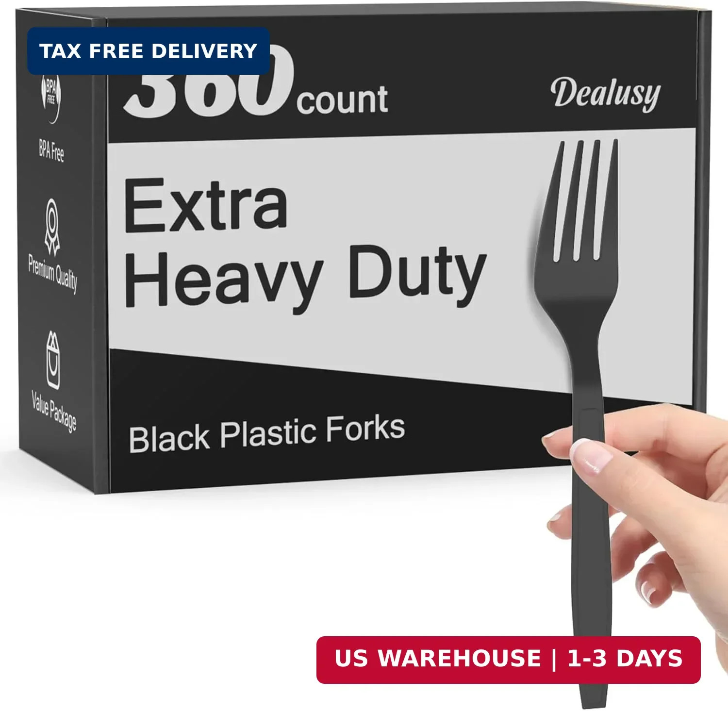 Dealusy 360 Count Extra Heavy Duty Black Plastic Forks Disposable, BPA-Free, Hea