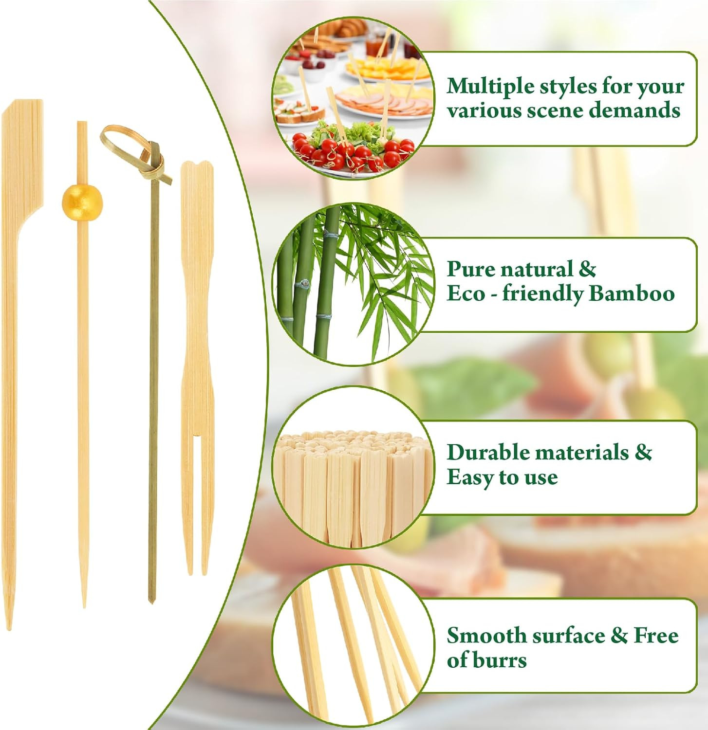 500PCS Cocktail Picks Kit, 4 Styles Fancy Toothpicks for Appetizers, 3 Sizes Lon