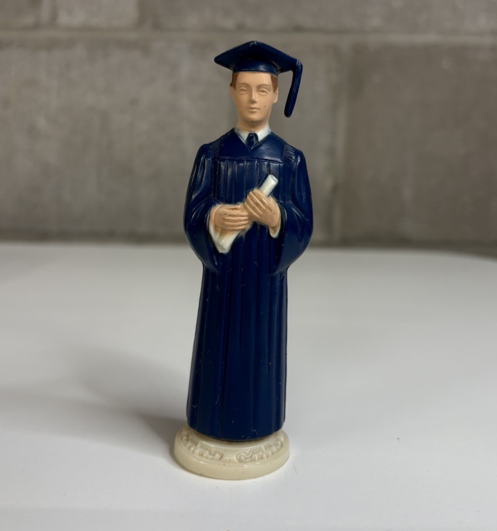 Vintage White Male Graduate Figurine / Cake Topper / Blue Robe Graduation