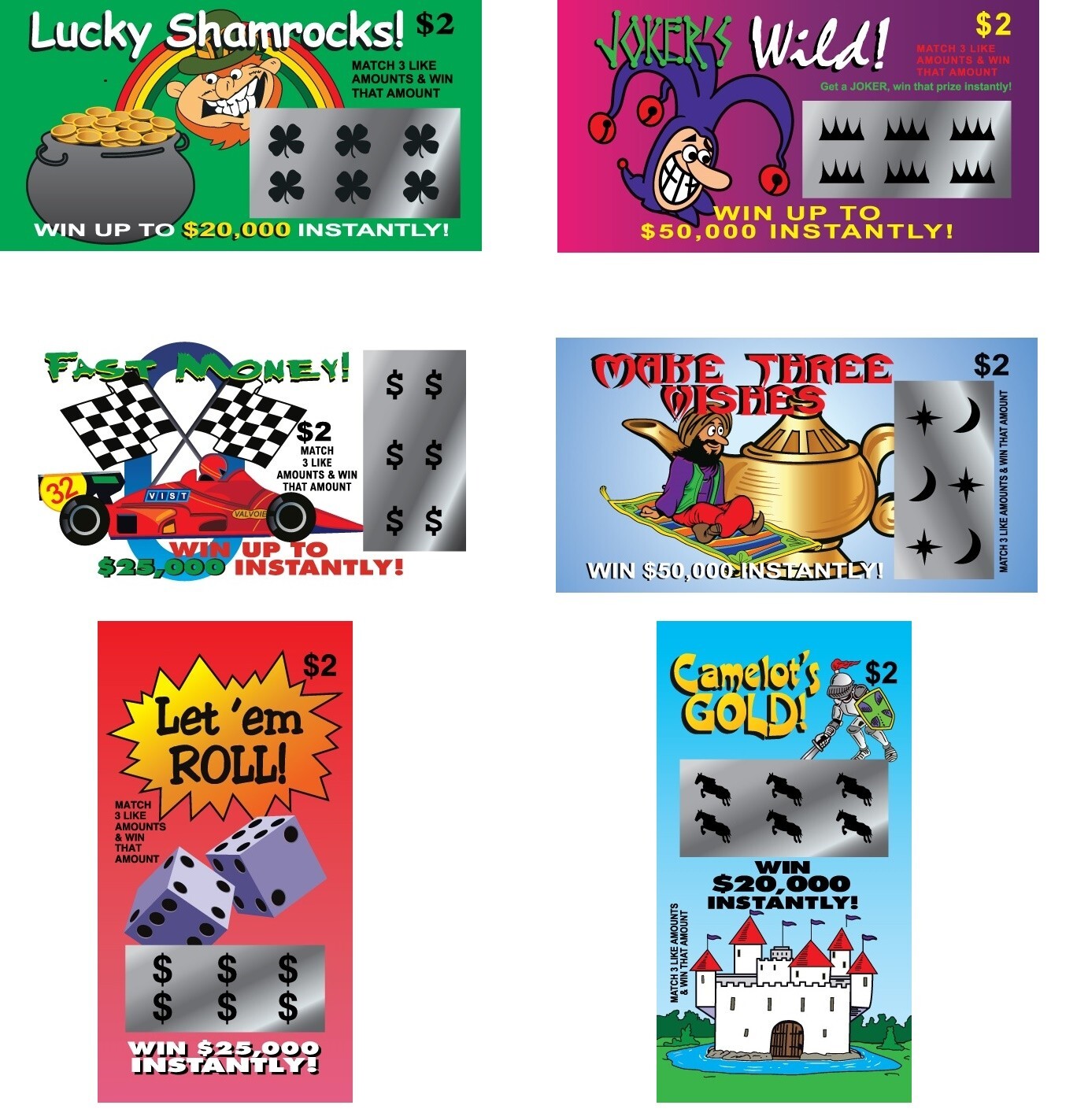 Fake Lottery Tickets 6 Assorted Designs Free Shipping GAG GIFT PRANK